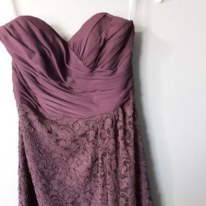 David's Bridal Plum size 4 strapless cocktail dress with lace